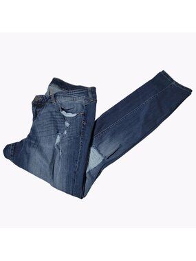 Torrid Boyfriend Jeans Womens Size 33 Mid Rise Medium Wash Distressed Denim Pant